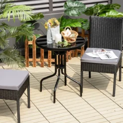 2-teiliges Gartenstühle Terrassenstühle mit weichen Kissen Rattansessel bis 150 kg Schwarz