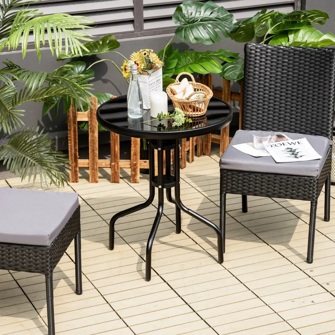 2-teiliges Gartenstühle Terrassenstühle mit weichen Kissen Rattansessel bis 150 kg Schwarz