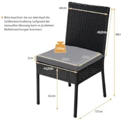 2-teiliges Gartenstühle Terrassenstühle mit weichen Kissen Rattansessel bis 150 kg Schwarz