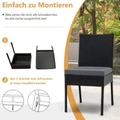 2-teiliges Gartenstühle Terrassenstühle mit weichen Kissen Rattansessel bis 150 kg Schwarz