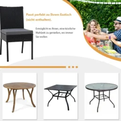 2-teiliges Gartenstühle Terrassenstühle mit weichen Kissen Rattansessel bis 150 kg Schwarz