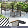 3-teiliges Geflecht-Möbelset Outdoor L-förmiges Sofa mit Kissen & Sicherheitsglas-Beistelltisch Grau