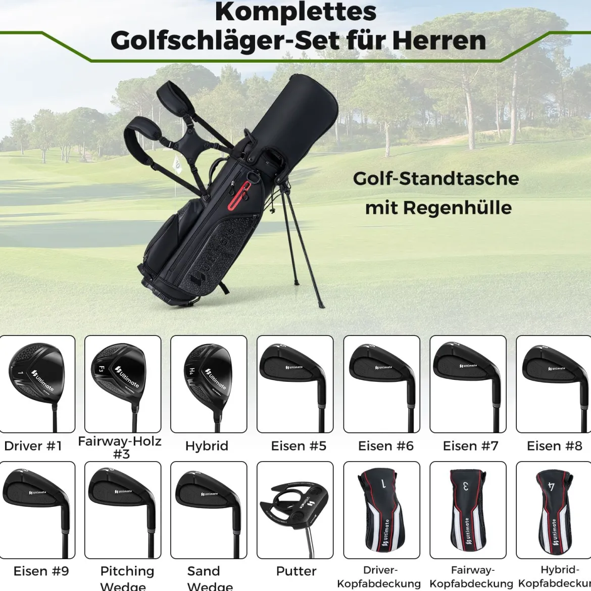 11 Teiliges Golfschläger Set für Rechtshänder mit Golftasche Golf Set Golfschlägersätze Stand Bag