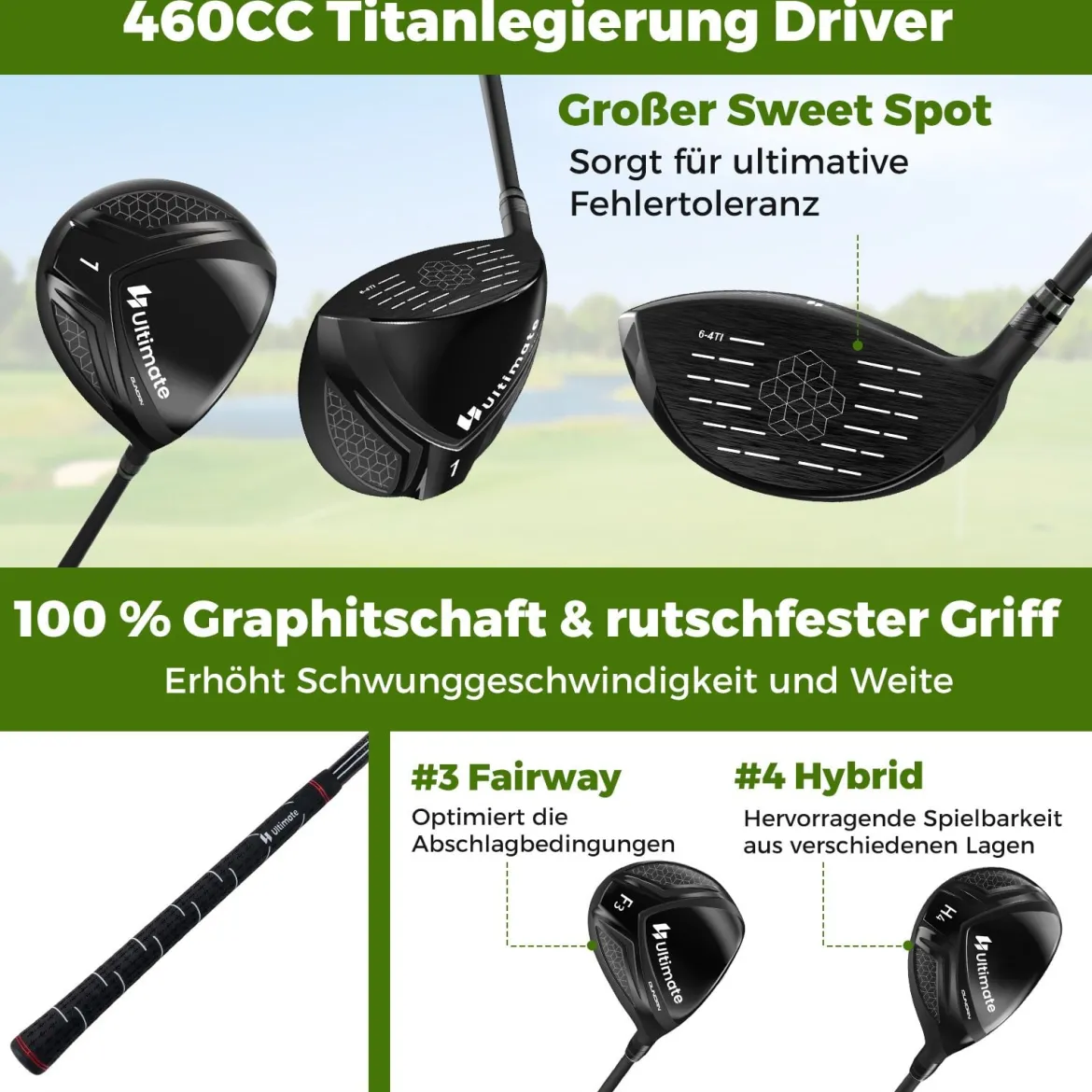 11 Teiliges Golfschläger Set für Rechtshänder mit Golftasche Golf Set Golfschlägersätze Stand Bag