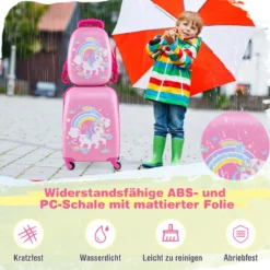 2-teiliges Handgepäck-Set mit Spinner-Rädern rollender Hartschalen-Koffer und Rucksack Rosa Einhorn 12