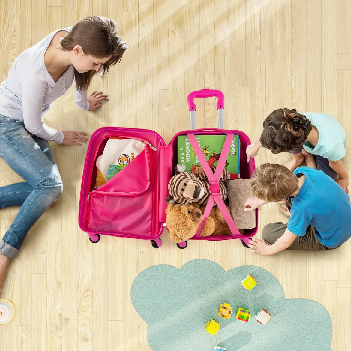 2-teiliges Handgepäck-Set mit Spinner-Rädern rollender Hartschalen-Koffer und Rucksack Rosa Einhorn 12"+16"