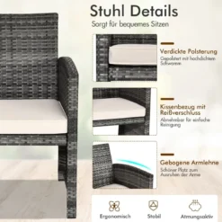 4-teiliges Handgewebtes PE-Rattan-Patio-Möbelset Outdoor-Konversations-Set Schwarz
