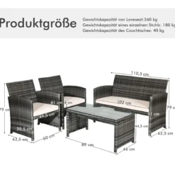 4-teiliges Handgewebtes PE-Rattan-Patio-Möbelset Outdoor-Konversations-Set Schwarz
