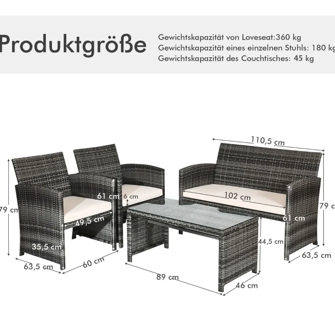 4-teiliges Handgewebtes PE-Rattan-Patio-Möbelset Outdoor-Konversations-Set Schwarz