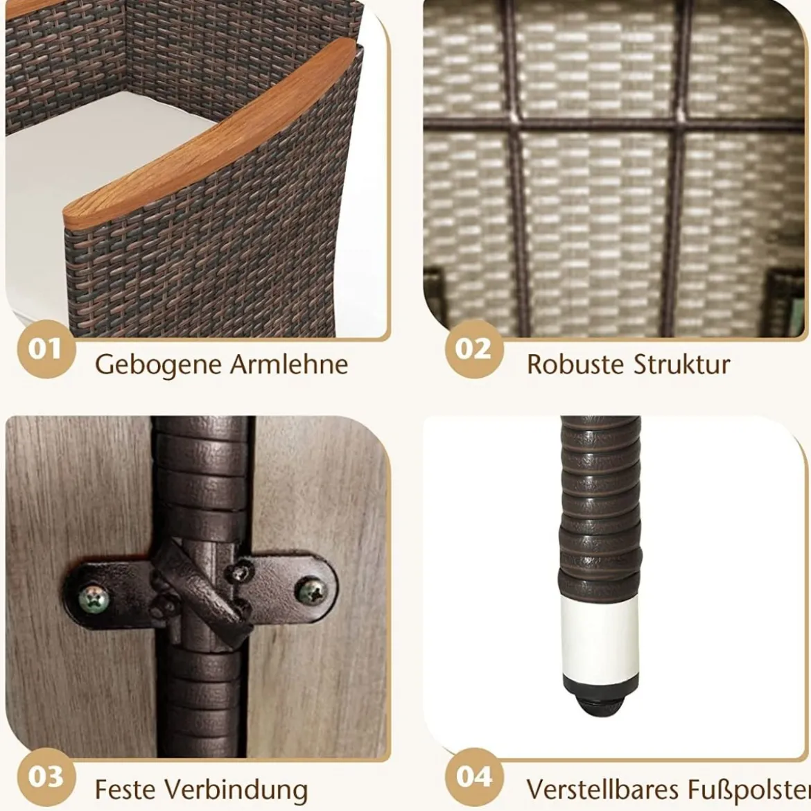 7-teilige Sitzgarnitur mit Tischplatte aus Akazienholz & Stapelbaren Stühlen Braun