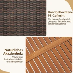 7-teilige Sitzgarnitur mit Tischplatte aus Akazienholz & Stapelbaren Stühlen Braun