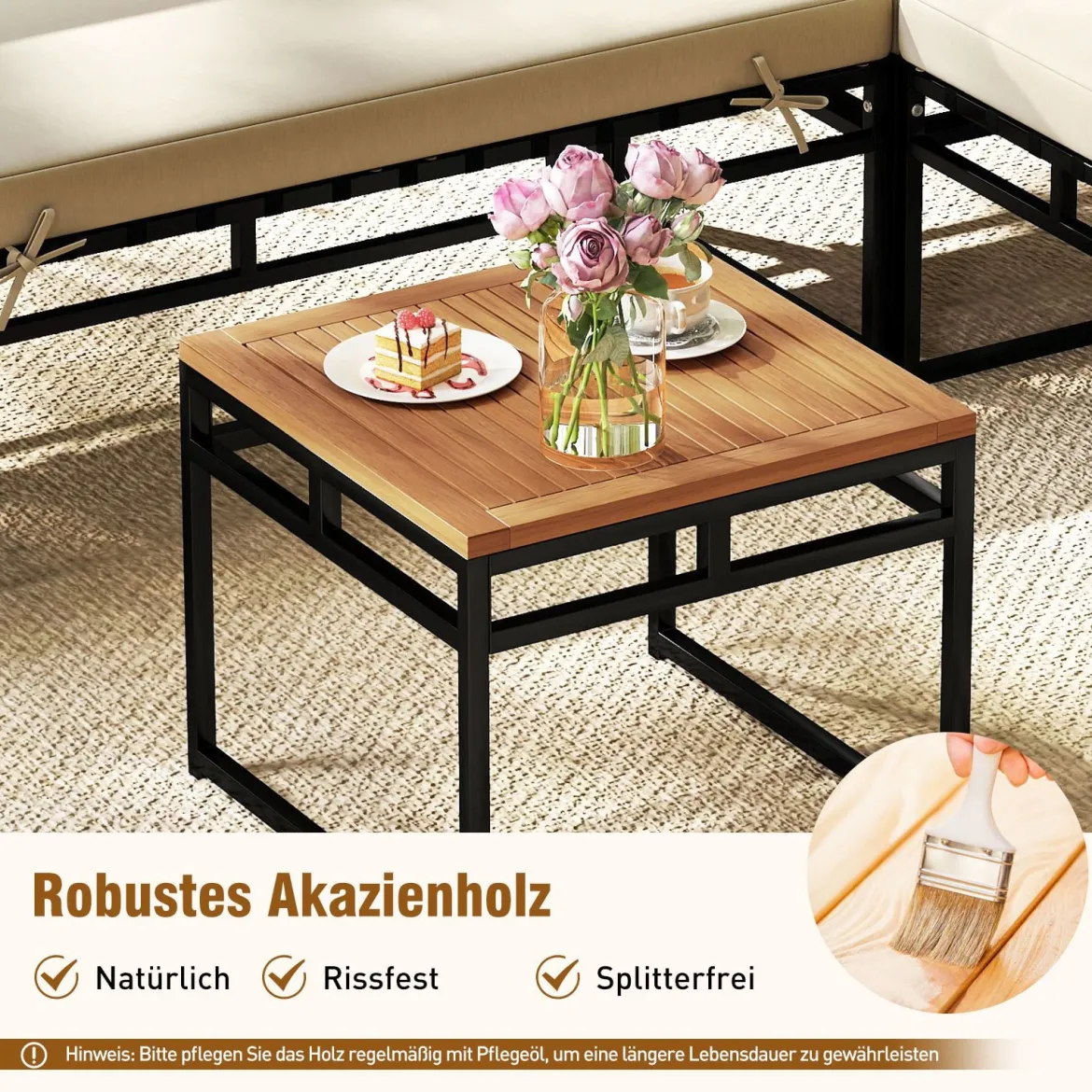 6-teilige Sitzgruppe Outdoor Gartensofa mit Metallrahmen Kissen & Bungee-Seil Sitz Beige