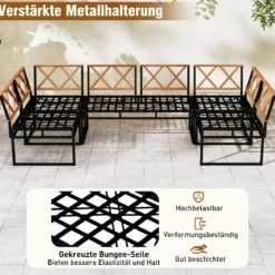 6-teilige Sitzgruppe Outdoor Gartensofa mit Metallrahmen Kissen & Bungee-Seil Sitz Beige