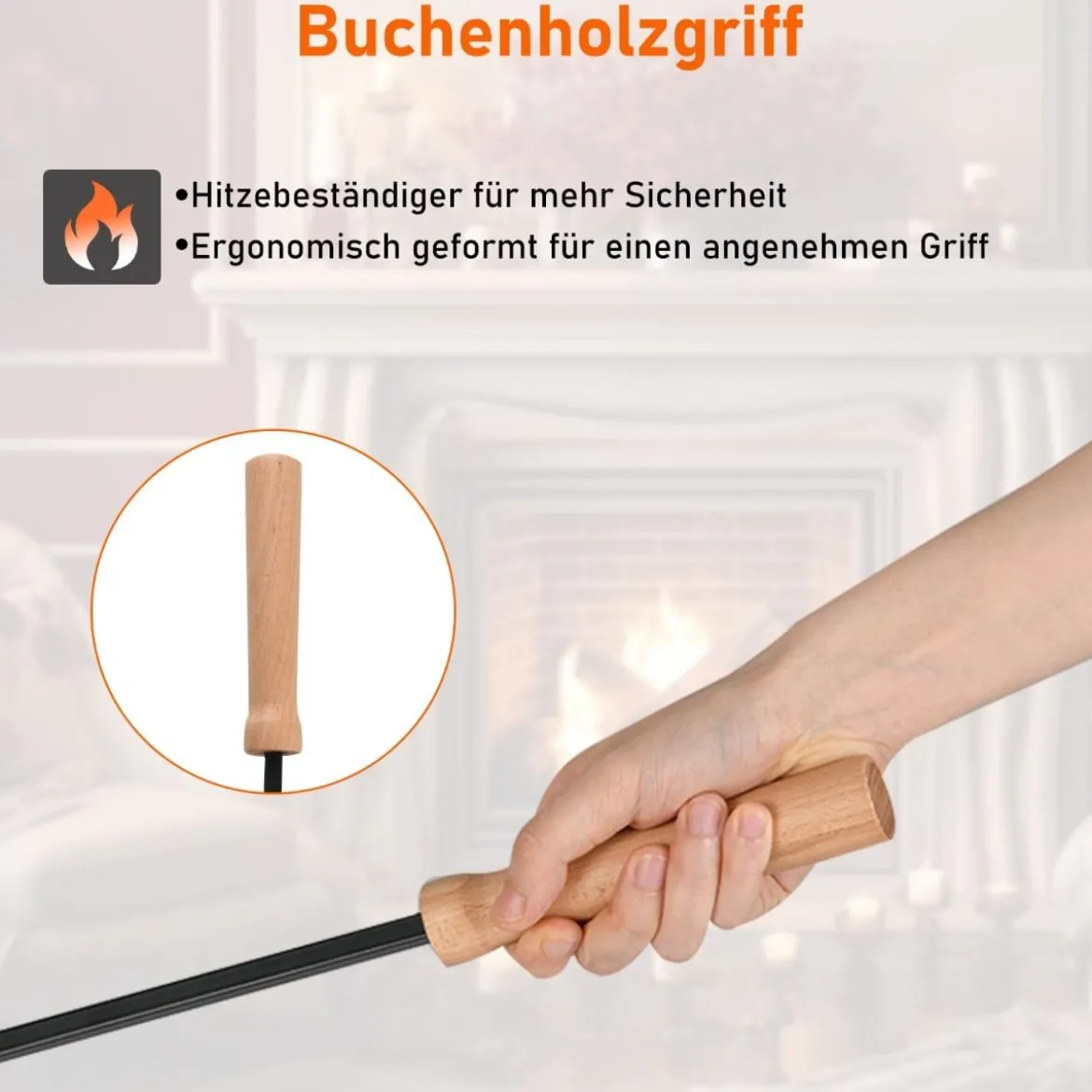 4-teiliges Kaminwerkzeug-Set robustes Metall-Feuerstellen-Kit mit Schürhaken Schaufel Bürste und stabiler Halterung Schwarz