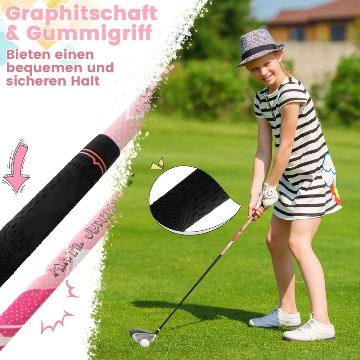 6-teiliges Kinder Golfschläger Set mit Golftasche & Regenhaube für Kinder von 11-13 Jahren Rosa
