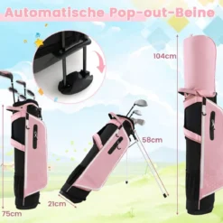 6-teiliges Kinder Golfschläger Set mit Golftasche & Regenhaube für Kinder von 11-13 Jahren Rosa