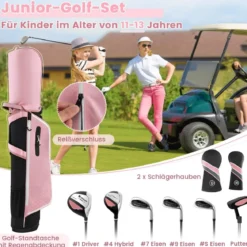 6-teiliges Kinder Golfschläger Set mit Golftasche & Regenhaube für Kinder von 11-13 Jahren Rosa