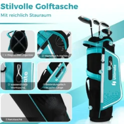 4-teiliges Kinder Golfschläger Set mit Golftasche & Regenhaube für Kinder von 5-7 Jahren Blau