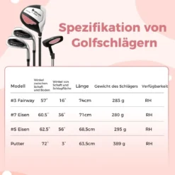 4-teiliges Kinder Golfschläger Set mit Golftasche & Regenhaube für Kinder von 5-7 Jahren Rosa