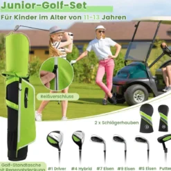 6-teiliges Kinder Golfschläger Set mit Golftasche & Regenhaube für Kinder von 11-13 Jahren Grün