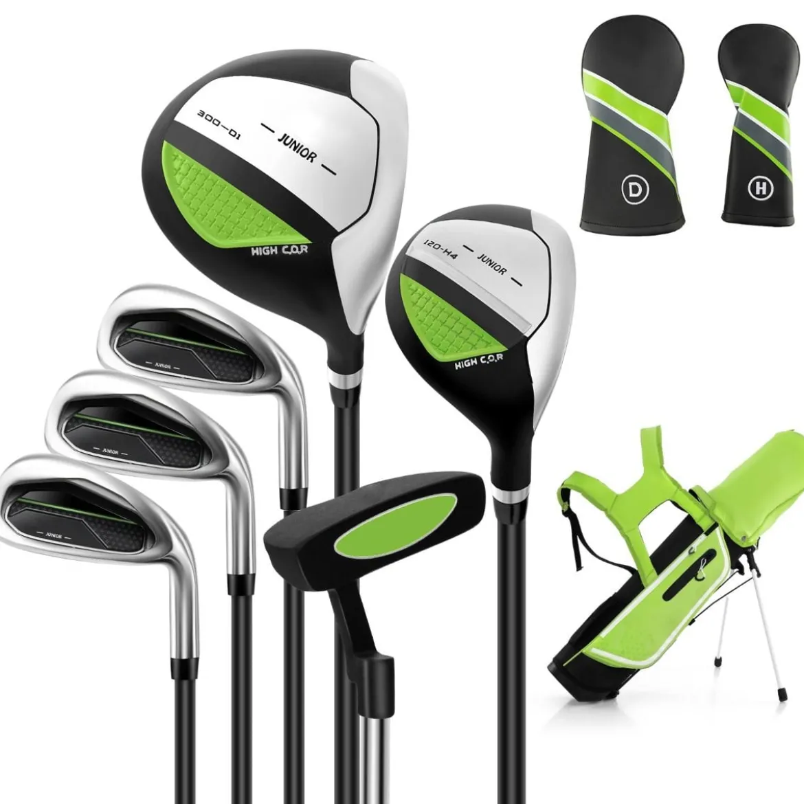 6-teiliges Kinder Golfschläger Set mit Golftasche & Regenhaube für Kinder von 11-13 Jahren Grün