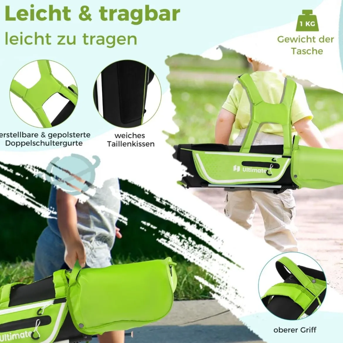4-teiliges Kinder Golfschläger Set mit Golftasche & Regenhaube für Kinder von 5-7 Jahren Grün