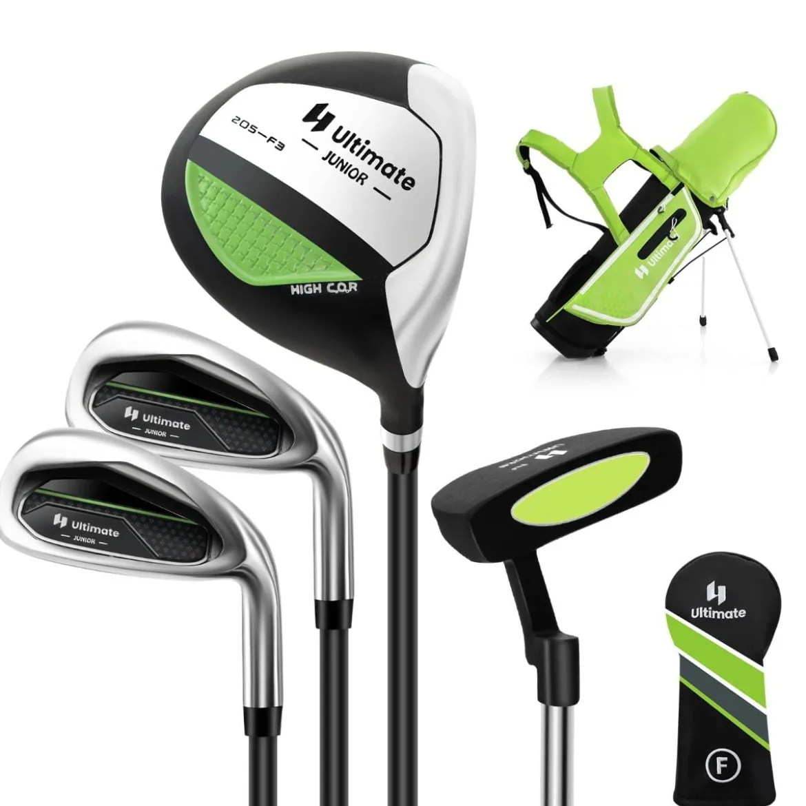 4-teiliges Kinder Golfschläger Set mit Golftasche & Regenhaube für Kinder von 5-7 Jahren Grün