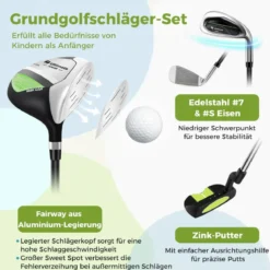 4-teiliges Kinder Golfschläger Set mit Golftasche & Regenhaube für Kinder von 5-7 Jahren Grün