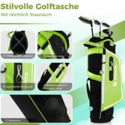 4-teiliges Kinder Golfschläger Set mit Golftasche & Regenhaube für Kinder von 5-7 Jahren Grün