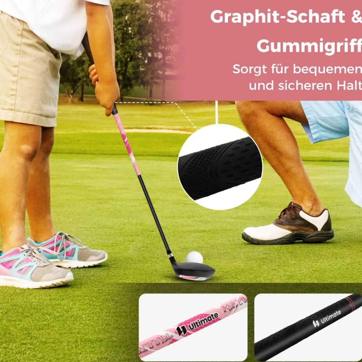 4-teiliges Kinder Golfschläger Set mit Golftasche & Regenhaube für Kinder von 8-10 Jahren Rosa