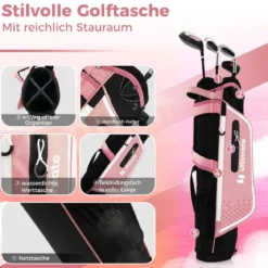 4-teiliges Kinder Golfschläger Set mit Golftasche & Regenhaube für Kinder von 8-10 Jahren Rosa