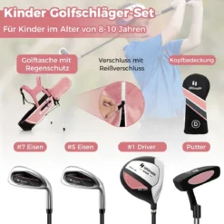 4-teiliges Kinder Golfschläger Set mit Golftasche & Regenhaube für Kinder von 8-10 Jahren Rosa
