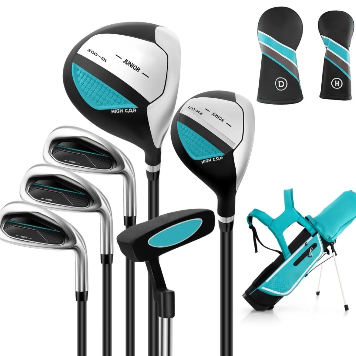 6-teiliges Kinder Golfschläger Set mit Golftasche & Regenhaube für Kinder von 11-13 Jahren Blau