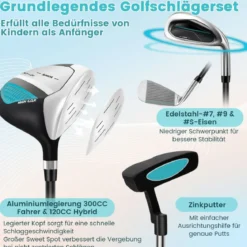 6-teiliges Kinder Golfschläger Set mit Golftasche & Regenhaube für Kinder von 11-13 Jahren Blau