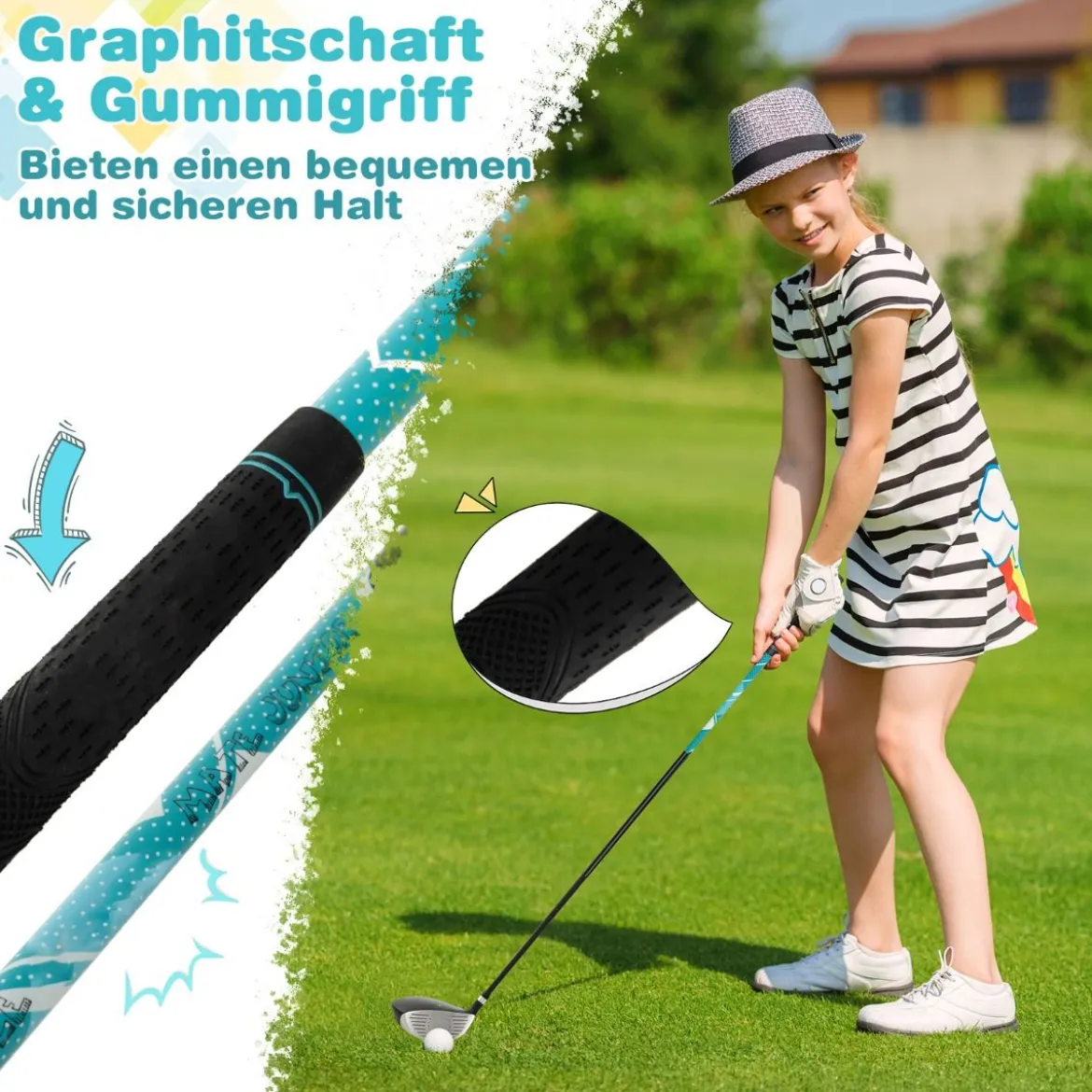 6-teiliges Kinder Golfschläger Set mit Golftasche & Regenhaube für Kinder von 11-13 Jahren Blau