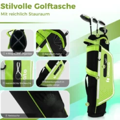 4-teiliges Kinder Golfschläger Set mit Golftasche & Regenhaube für Kinder von 8-10 Jahren Grün