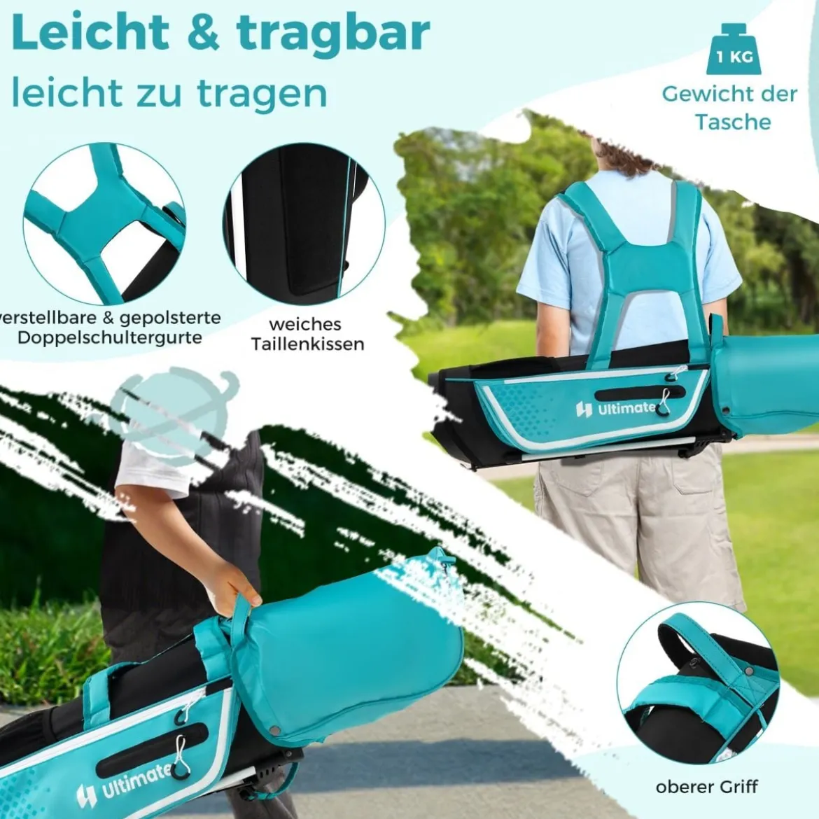 4-teiliges Kinder Golfschläger Set mit Golftasche & Regenhaube für Kinder von 8-10 Jahren Blau