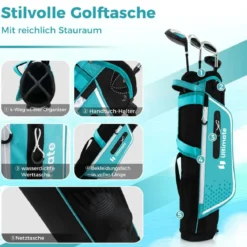 4-teiliges Kinder Golfschläger Set mit Golftasche & Regenhaube für Kinder von 8-10 Jahren Blau