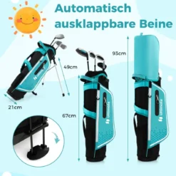 4-teiliges Kinder Golfschläger Set mit Golftasche & Regenhaube für Kinder von 8-10 Jahren Blau