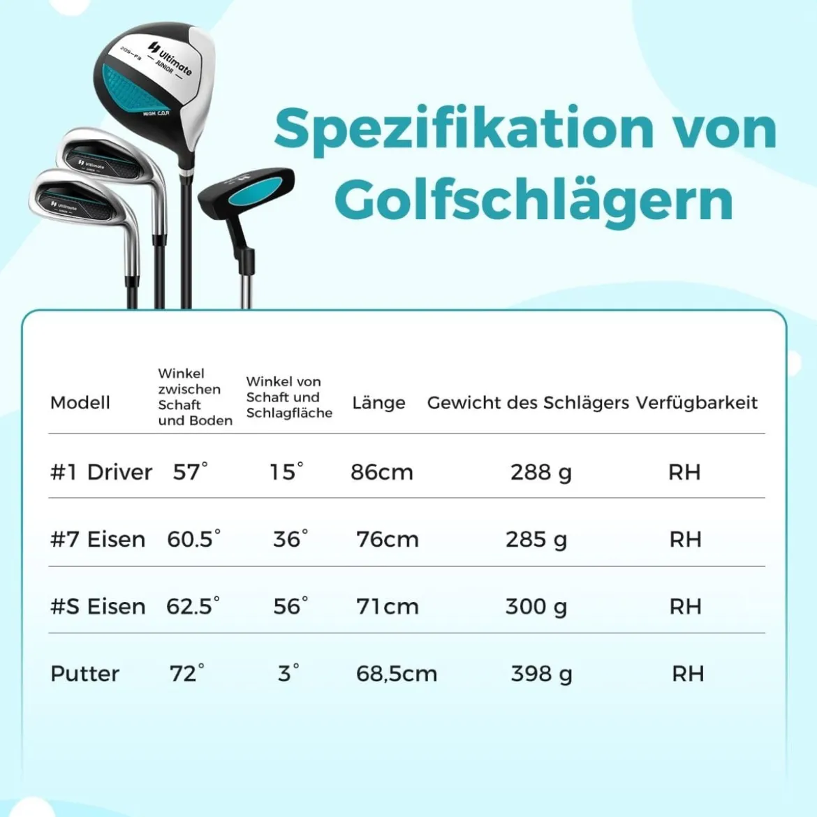 4-teiliges Kinder Golfschläger Set mit Golftasche & Regenhaube für Kinder von 8-10 Jahren Blau
