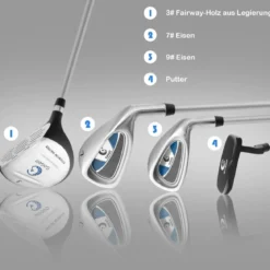 5-teiliges Kinder Golfschläger Set mit Fairway HolzEisen 7, 9 & Putter mit Standtasche für Junior von 11-13 Jahren