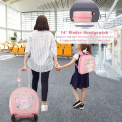 4 teiliges Kinderkoffer + Rucksack 10”+14” Kindertrolley mit Rollen Blau/Schwarz/Rosa 35L Reisekoffer