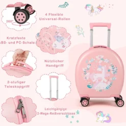 4 teiliges Kinderkoffer + Rucksack 10”+14” Kindertrolley mit Rollen Blau/Schwarz/Rosa 35L Reisekoffer