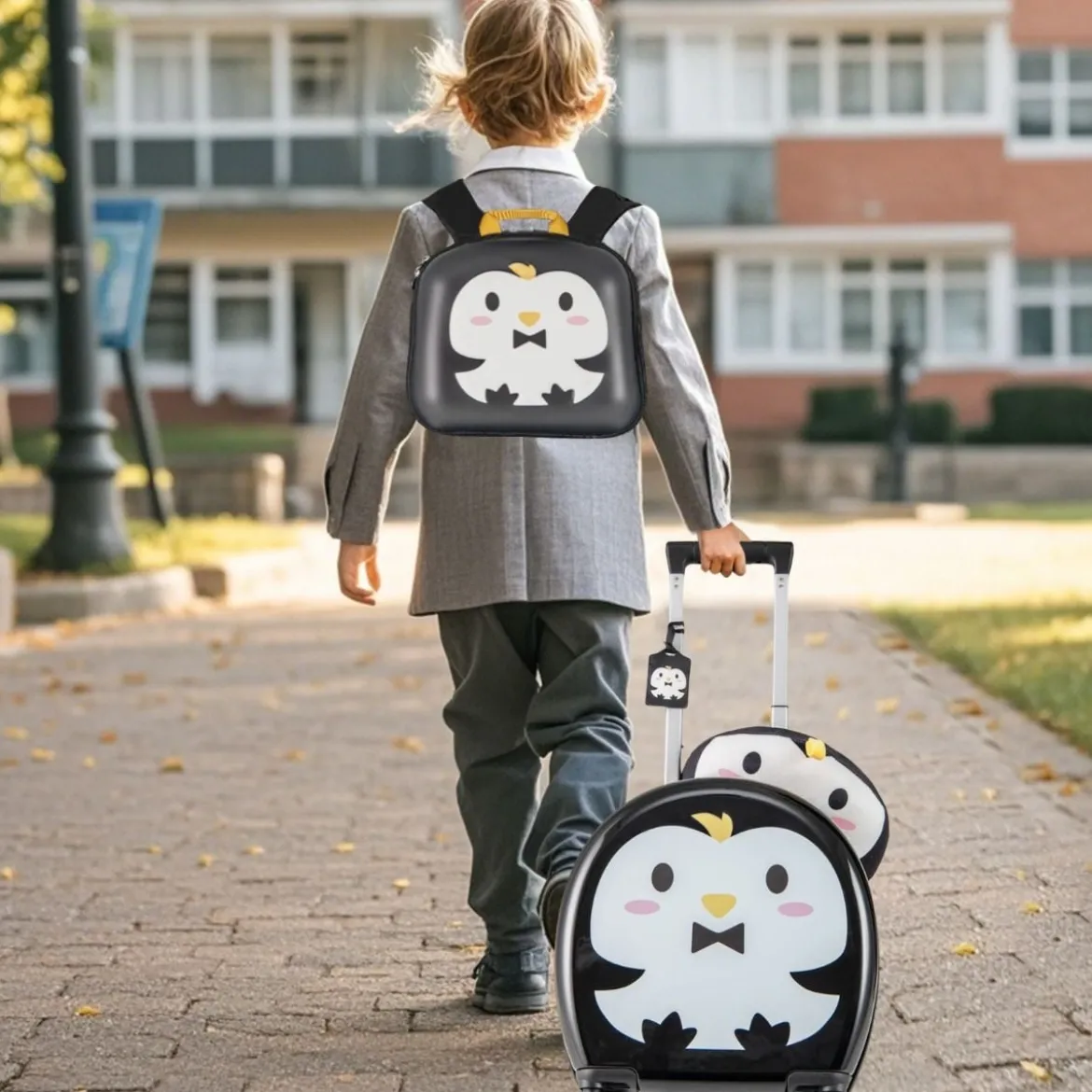 4 teiliges Kinderkoffer + Rucksack 10”+14” Kindertrolley mit Rollen Blau/Schwarz/Rosa 35L Reisekoffer