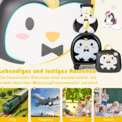 4 teiliges Kinderkoffer + Rucksack 10”+14” Kindertrolley mit Rollen Blau/Schwarz/Rosa 35L Reisekoffer