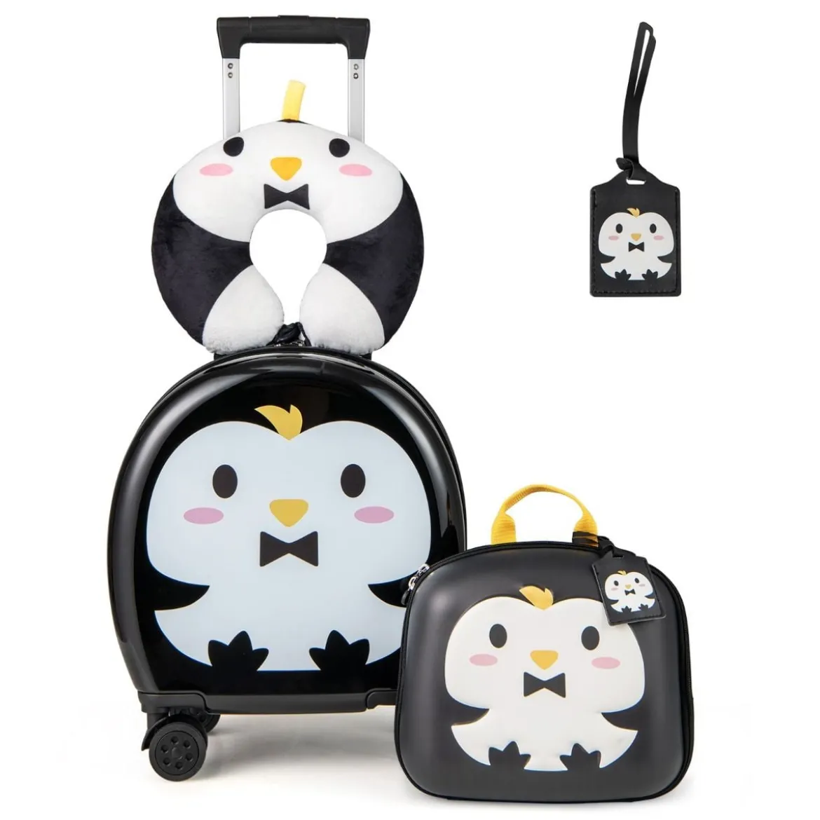 4 teiliges Kinderkoffer + Rucksack 10”+14” Kindertrolley mit Rollen Blau/Schwarz/Rosa 35L Reisekoffer