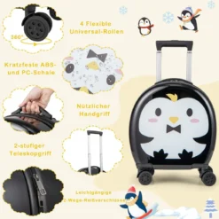 4 teiliges Kinderkoffer + Rucksack 10”+14” Kindertrolley mit Rollen Blau/Schwarz/Rosa 35L Reisekoffer