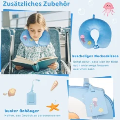 4 teiliges Kinderkoffer + Rucksack 10”+14” Kindertrolley mit Rollen Blau/Schwarz/Rosa 35L Reisekoffer