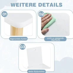 3-teiliges Kindersitzgruppe Holz Kindertisch und 2 Stühle Kinder Aktivitätstisch Weiß