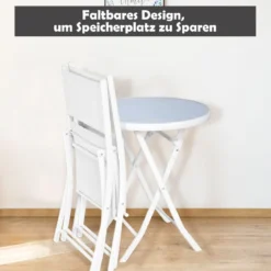 3-teiliges klappbares Bistroset Balkonset Gartenset Sitzgarnitur mit 2 Stühle & 1 runder Tisch Weiß